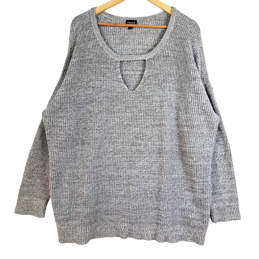 Torrid Sweater Womens 4X Chunky Knit Space Dye Soft Comfy Tunic Keyhole Gray